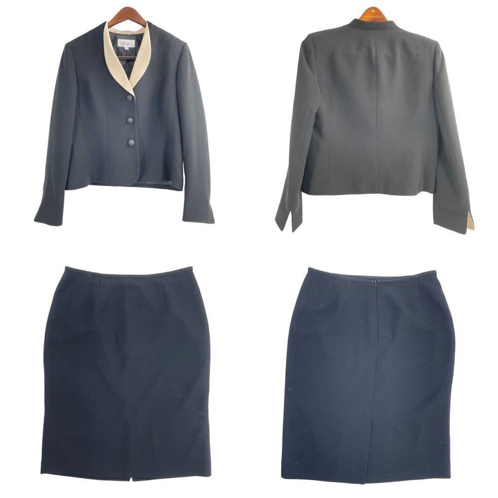 Le Suit Black Career Skirt Suit Set Womens Size 10 Shoulder Pads Office Business